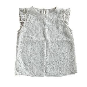 LOFT Ivory Floral Lace Ruffled Shoulder Shell Top | Women’s Small